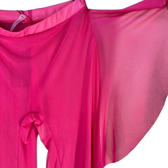 Fashion Nova Mesh Flounce Sunshine See Through Cover Up Pants in Fuchsia L NWT - Picture 6 of 13